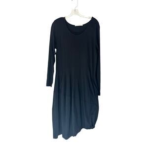 Peruvian Connection Asymmetrical Soft Black Basic Long Sleeve Dress Size Large‎